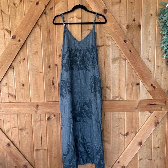 Sleeveless V-Neck Maxi Dress in Charcoal with Subtle Floral Print - Picture 1 of 6